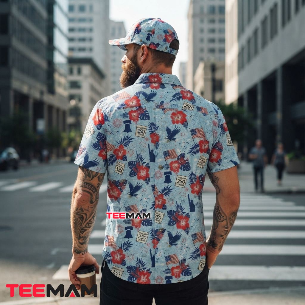 250 Years America Aloha Shirt Hibiscus Eagle Flag Tropical Print Version 3 250 Years America Aloha Shirt Hibiscus Eagle Flag Tropical Print Version 3