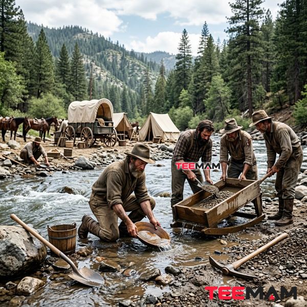 California Gold Rush Prospectors Searching For Gold