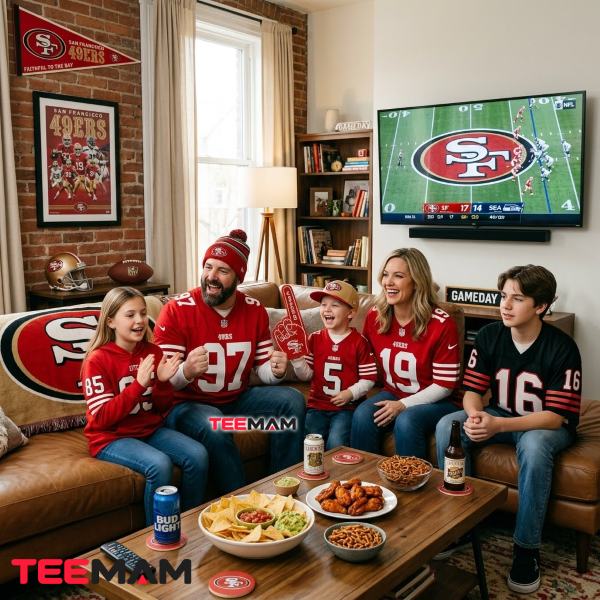 San Francisco 49ers Family Watching Football At Home