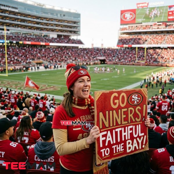 San Francisco 49ers Fan Matching Outfit And Game Day Sign