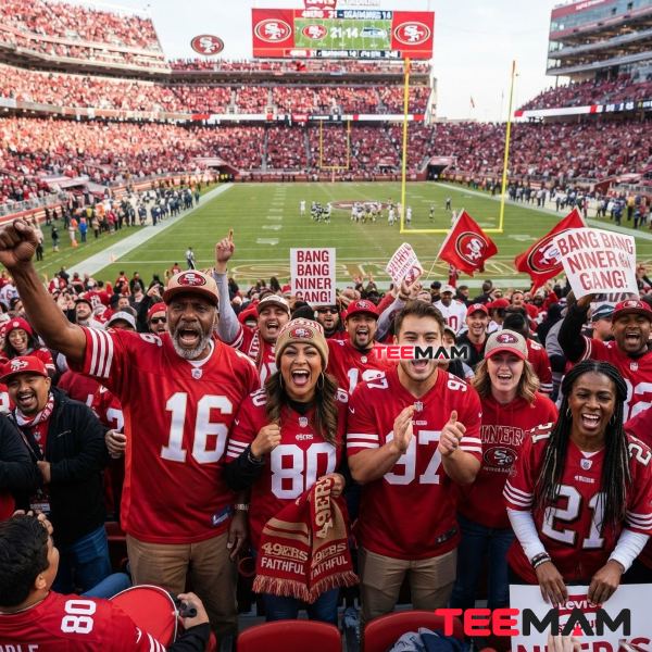 San Francisco 49ers Fans Wearing Logo Apparel At Game Day