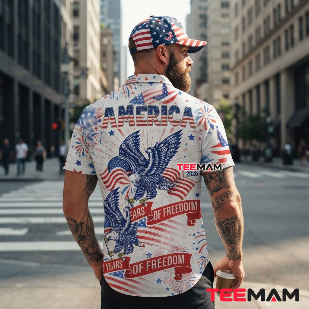 America 250th Anniversary Hawaiian Shirt Bald Eagle Flag Banner Version 3 America 250th Anniversary Hawaiian Shirt Bald Eagle Flag Banner Version 3