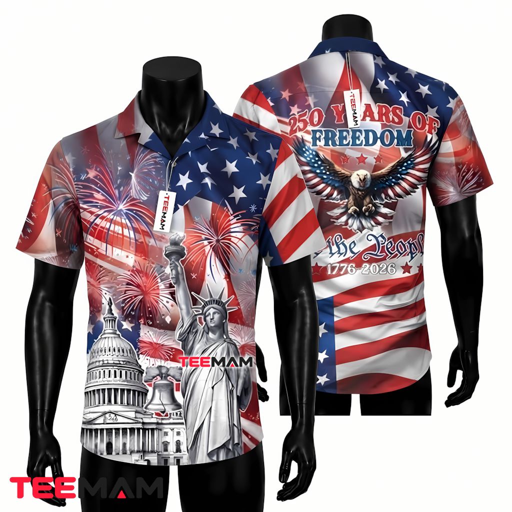 America 250th Anniversary Hawaiian Shirt Statue of Liberty Print Front