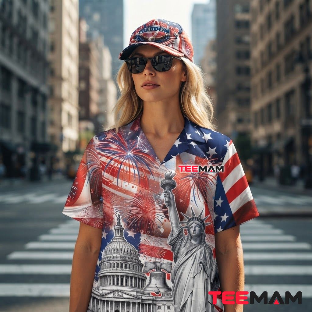 America 250th Anniversary Hawaiian Shirt Statue of Liberty Print Back America 250th Anniversary Hawaiian Shirt Statue of Liberty Print Back