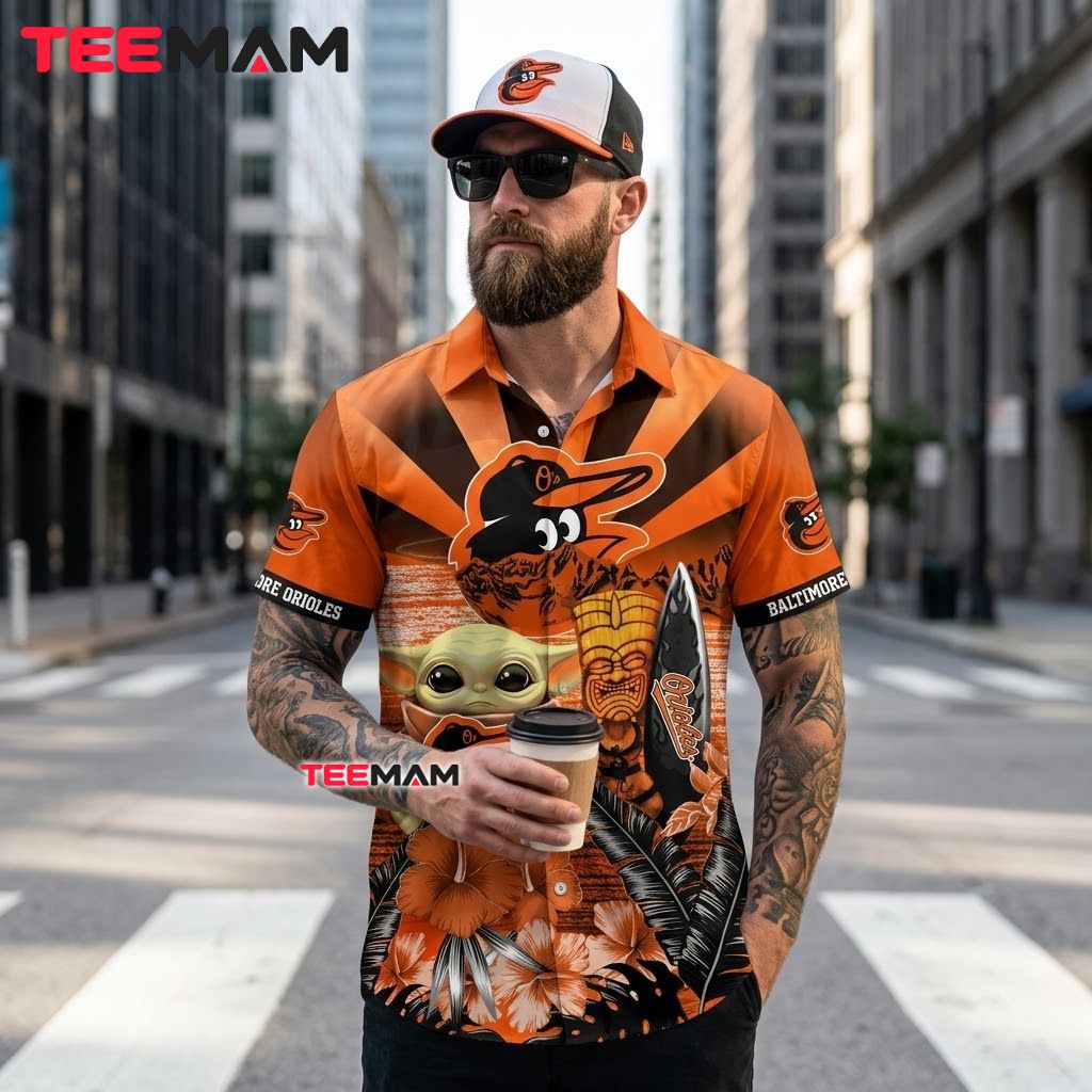 Baltimore Orioles Aloha Shirt MLB Baby Yoda Tiki Surfboard Back Baltimore Orioles Aloha Shirt MLB Baby Yoda Tiki Surfboard Back