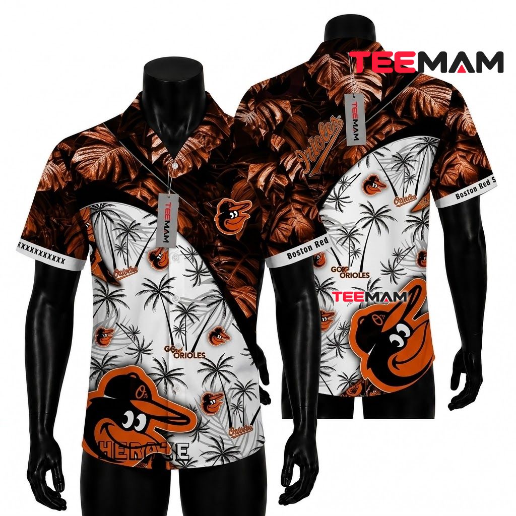 Baltimore Orioles Aloha Shirt MLB Go Orioles Coconut Tree Front