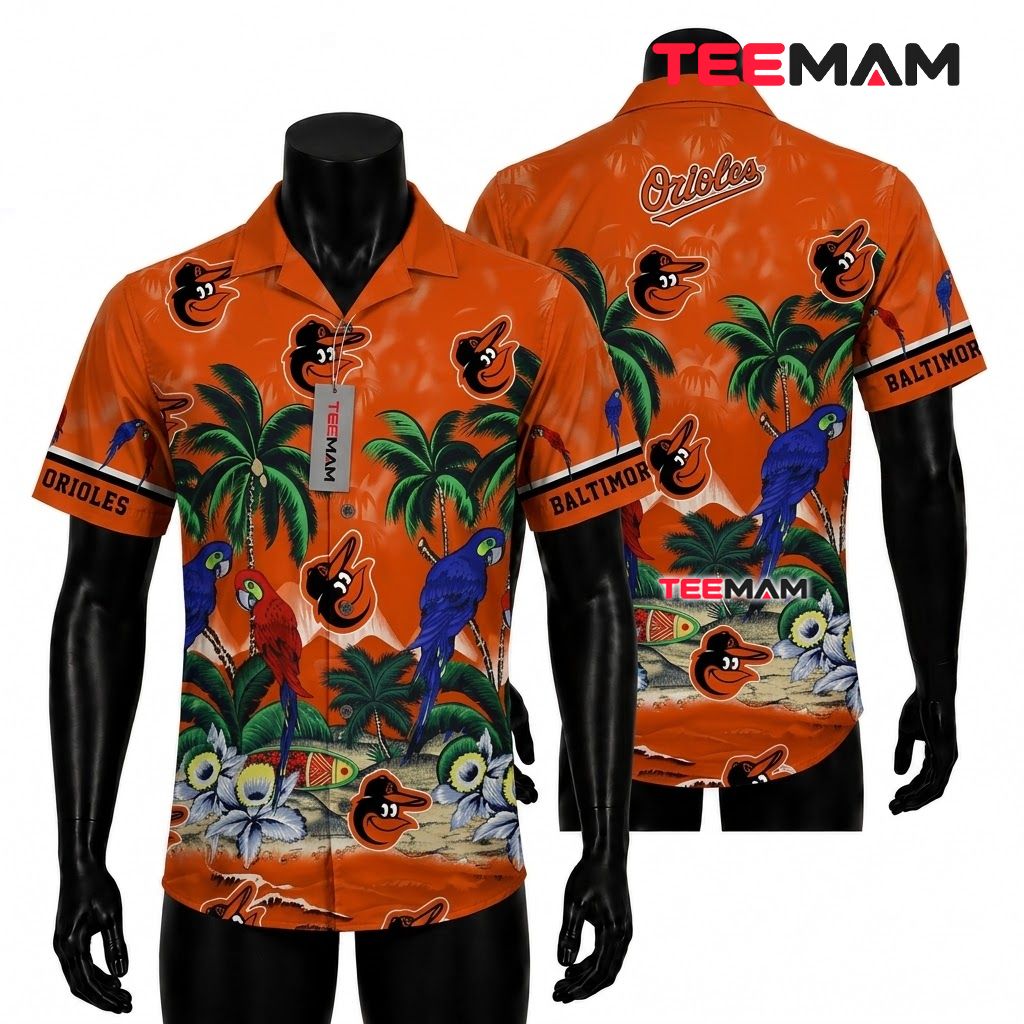 Baltimore Orioles Button Up Shirt MLB Parrot Island Beach Front