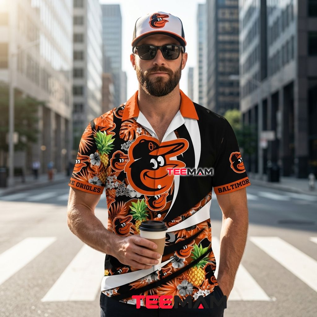 Baltimore Orioles Hawaiian Shirt MLB Pineapple Tropical Pattern Back Baltimore Orioles Hawaiian Shirt MLB Pineapple Tropical Pattern Back