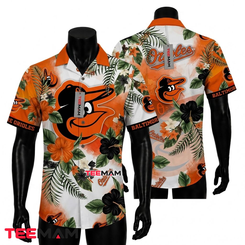Baltimore Orioles Hawaiian Shirt MLB Tropical Floral Fan Front