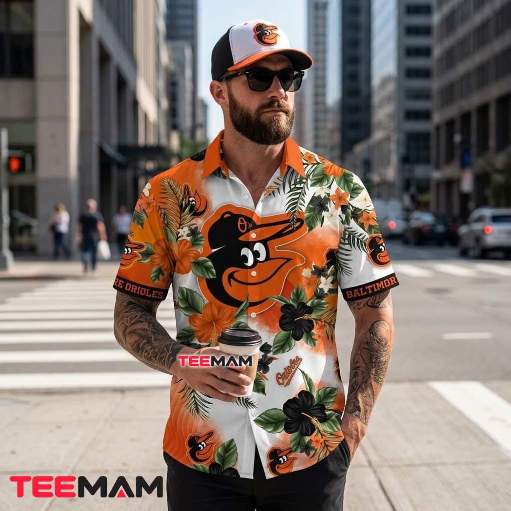 Baltimore Orioles Hawaiian Shirt MLB Tropical Floral Fan Back Baltimore Orioles Hawaiian Shirt MLB Tropical Floral Fan Back