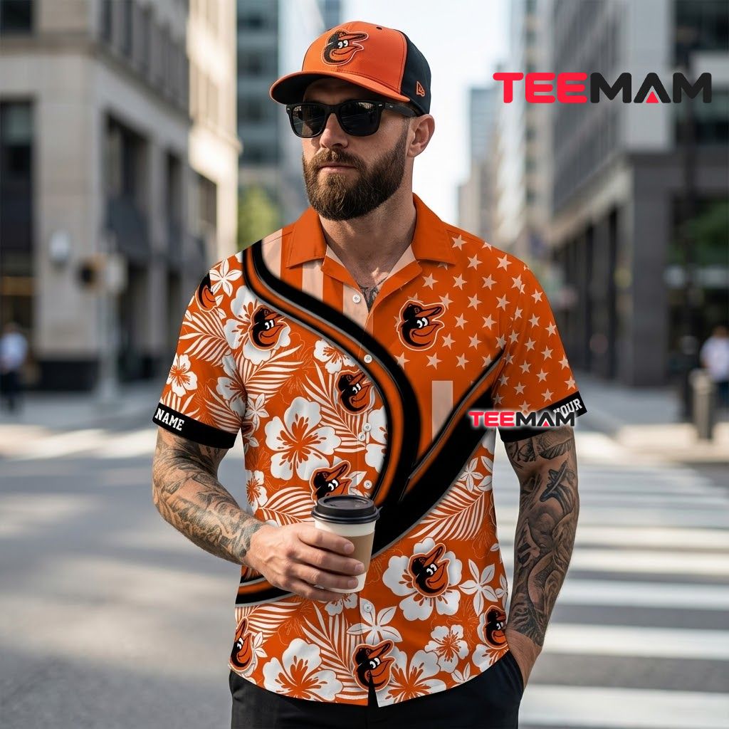 Baltimore Orioles Hawaiian Shirt Personalized Name Hibiscus Pattern Back Baltimore Orioles Hawaiian Shirt Personalized Name Hibiscus Pattern Back