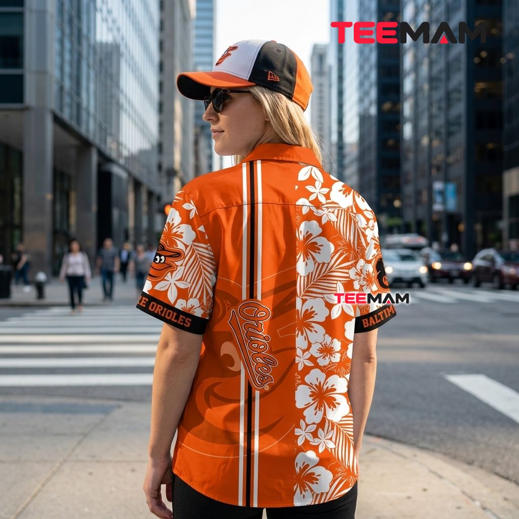 Baltimore Orioles Hawaiian Shirt Split Panel Hibiscus Stripe Version 3 Baltimore Orioles Hawaiian Shirt Split Panel Hibiscus Stripe Version 3