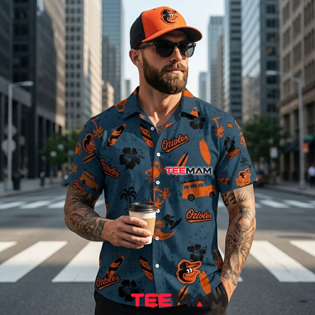 Baltimore Orioles Hawaiian Shirt Surf Crab Beach Wagon Back Baltimore Orioles Hawaiian Shirt Surf Crab Beach Wagon Back