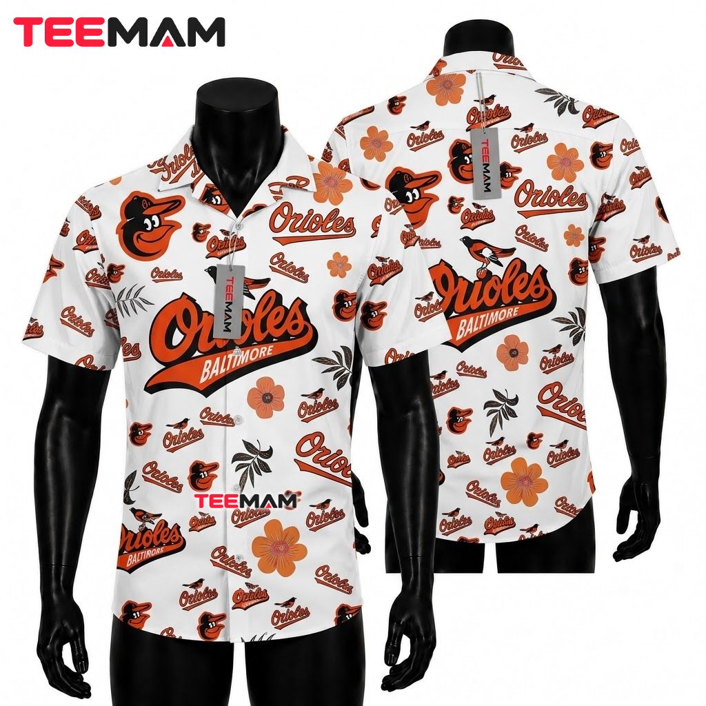 Baltimore Orioles Hawaiian Shirt Tropical Floral Bird Logo Pattern Front