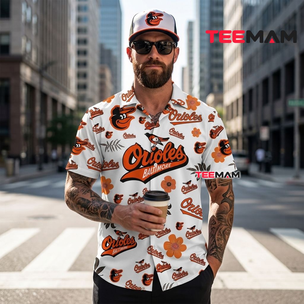 Baltimore Orioles Hawaiian Shirt Tropical Floral Bird Logo Pattern Back Baltimore Orioles Hawaiian Shirt Tropical Floral Bird Logo Pattern Back