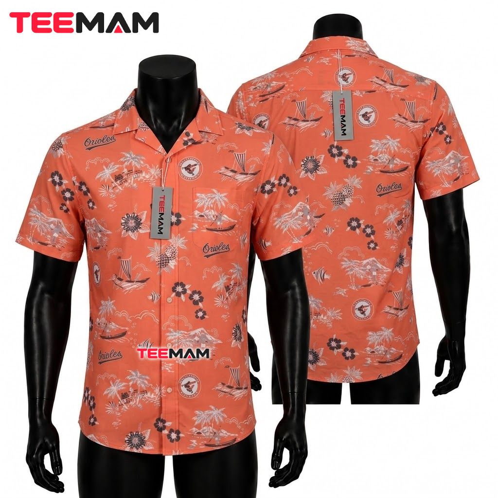 Baltimore Orioles Hawaiian Shirt Vintage Surfer Beach Scene Front