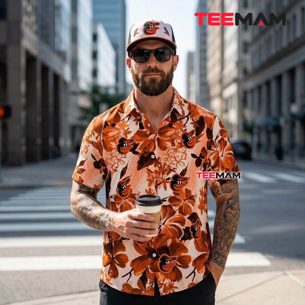 Baltimore Orioles Hawaiian Shirt Watercolor Hibiscus Floral Mascot Back Baltimore Orioles Hawaiian Shirt Watercolor Hibiscus Floral Mascot Back