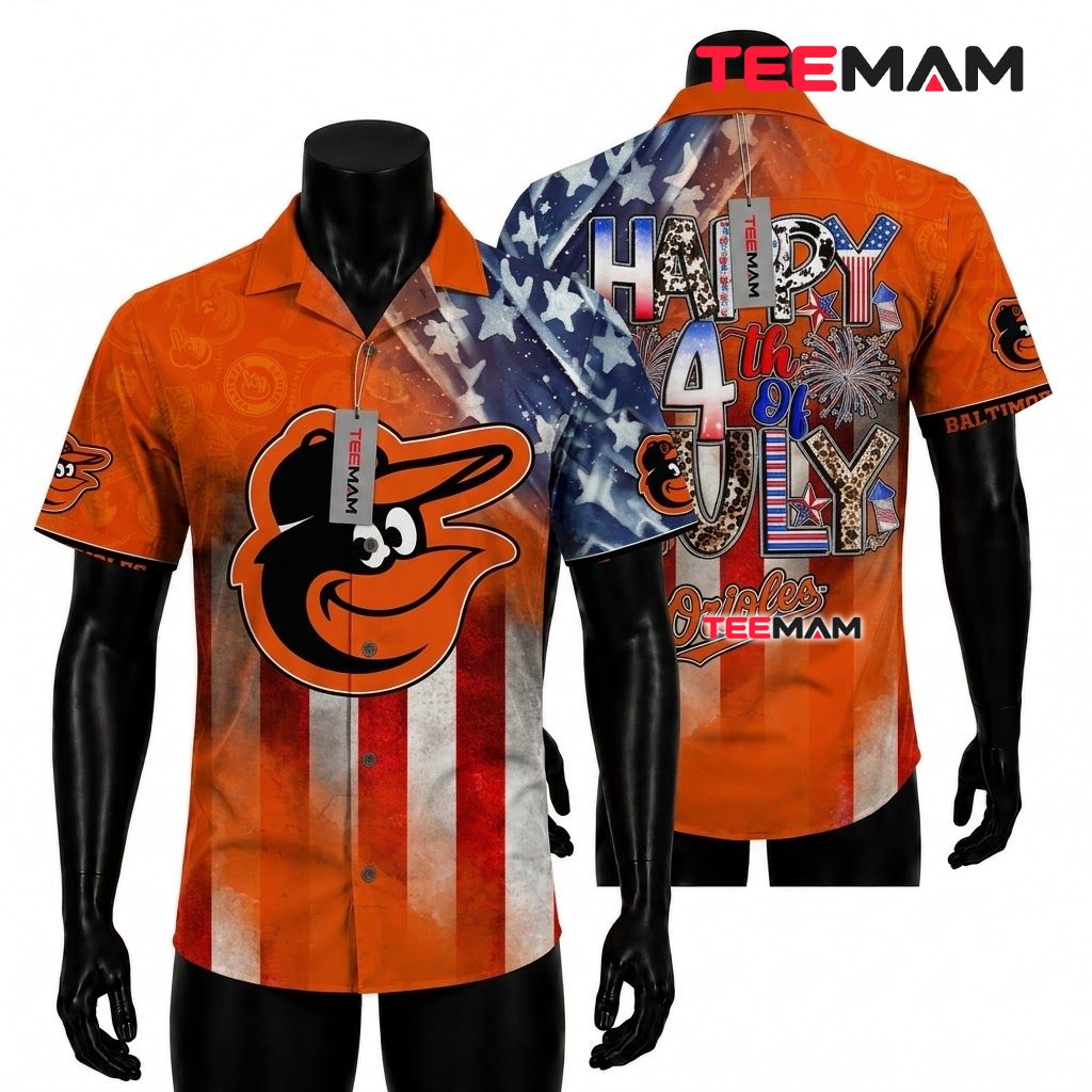 Baltimore Orioles Tropical Shirt MLB Happy 4th Of July American Flag Front