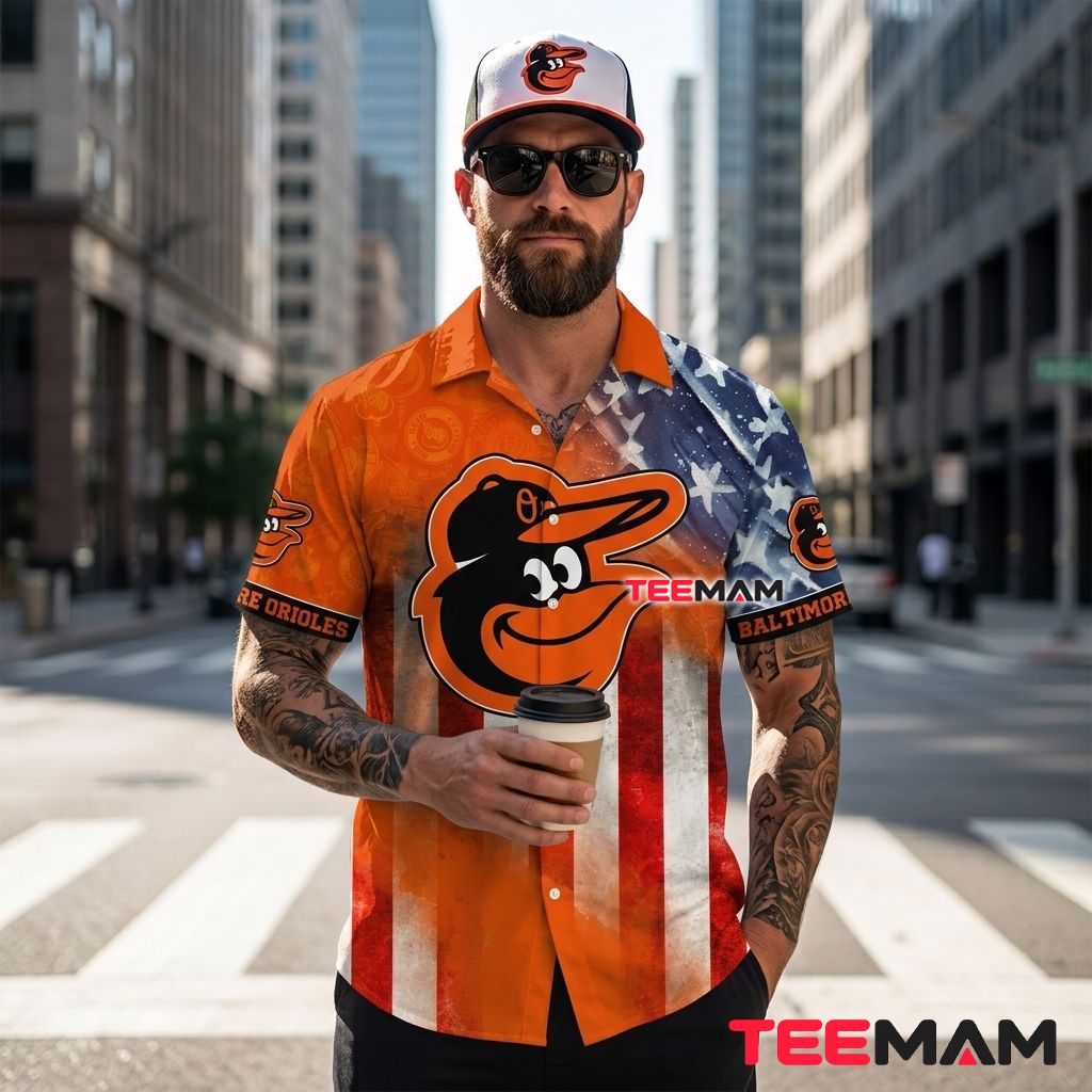 Baltimore Orioles Tropical Shirt MLB Happy 4th Of July American Flag Back Baltimore Orioles Tropical Shirt MLB Happy 4th Of July American Flag Back