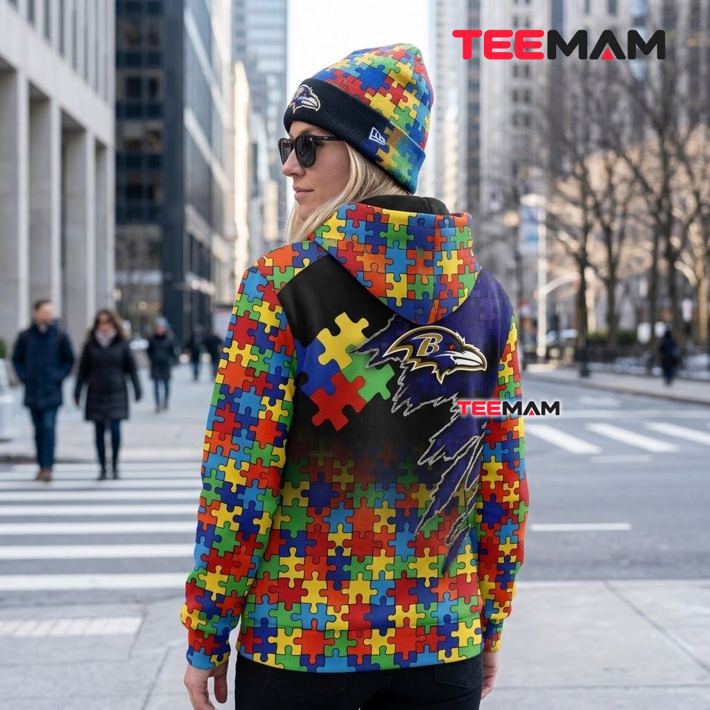 Baltimore Ravens 3D Hoodie Autism Awareness Puzzle Pattern Version 3 Baltimore Ravens 3D Hoodie Autism Awareness Puzzle Pattern Version 3