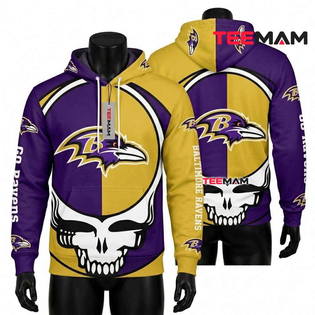 Baltimore Ravens 3D Hoodie Grateful Dead Skull Logo Front