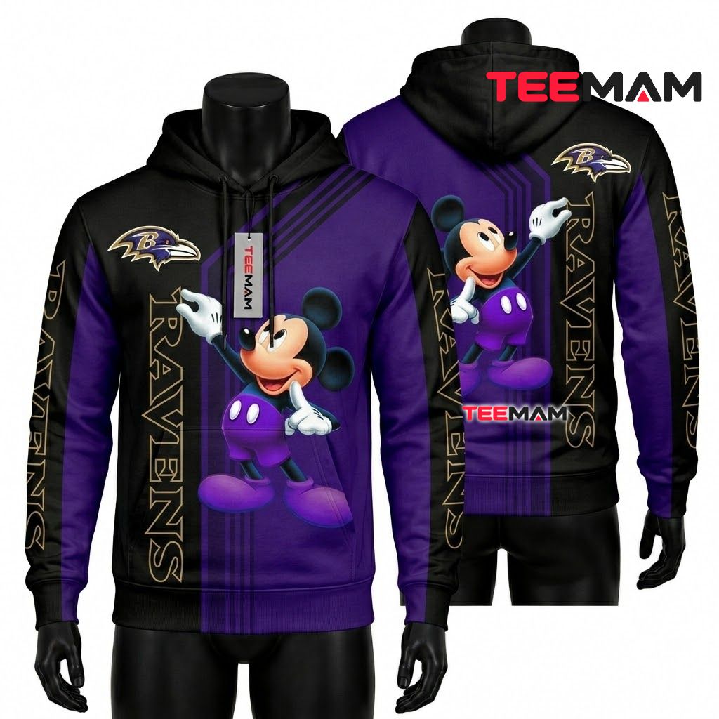Baltimore Ravens 3D Hoodie Mickey Mouse Dabbing Pose Front