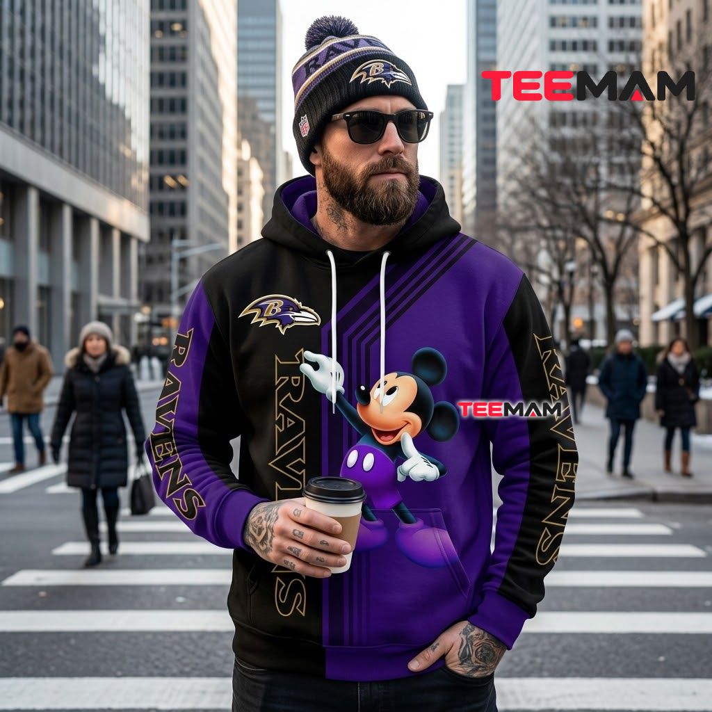 Baltimore Ravens 3D Hoodie Mickey Mouse Dabbing Pose Back Baltimore Ravens 3D Hoodie Mickey Mouse Dabbing Pose Back