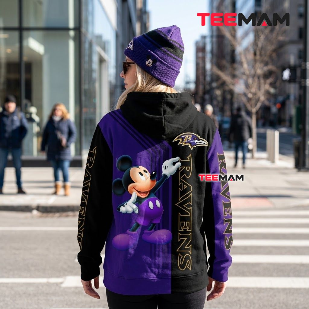 Baltimore Ravens 3D Hoodie Mickey Mouse Dabbing Pose Version 3 Baltimore Ravens 3D Hoodie Mickey Mouse Dabbing Pose Version 3