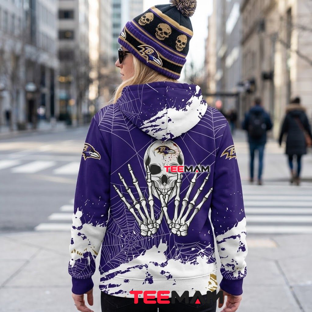 Baltimore Ravens 3D Hoodie Skeleton Hands Spider Web Version 3 Baltimore Ravens 3D Hoodie Skeleton Hands Spider Web Version 3