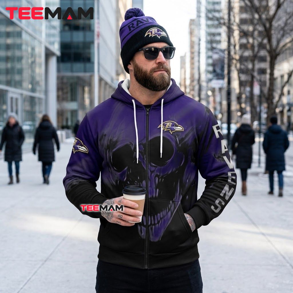 Baltimore Ravens 3D Hoodie Smoke Skull Face Back Baltimore Ravens 3D Hoodie Smoke Skull Face Back