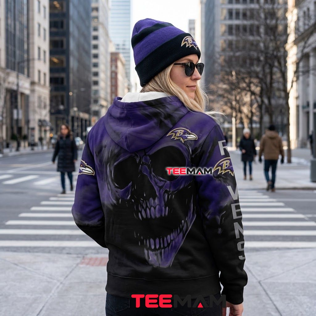 Baltimore Ravens 3D Hoodie Smoke Skull Face Version 3 Baltimore Ravens 3D Hoodie Smoke Skull Face Version 3