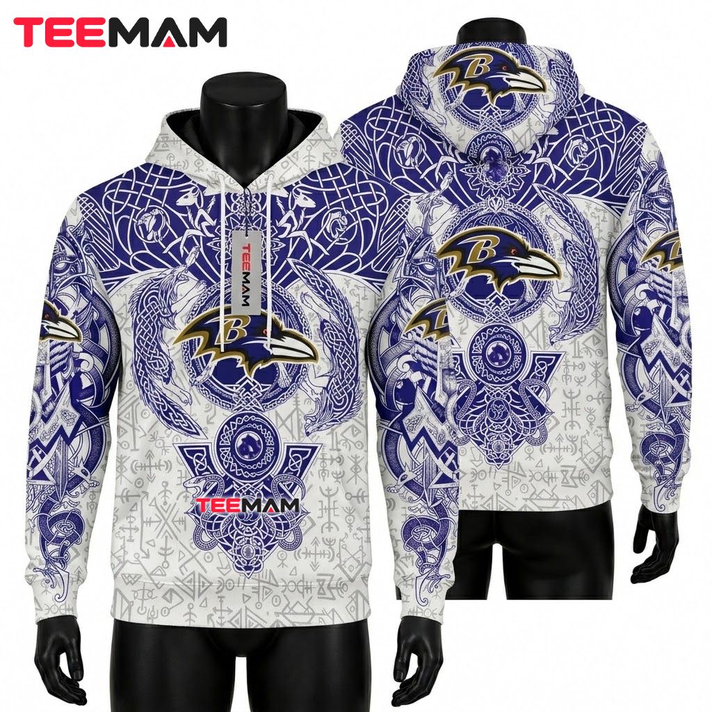 Baltimore Ravens 3D Hoodie Viking Norse Wolf Tattoo Front