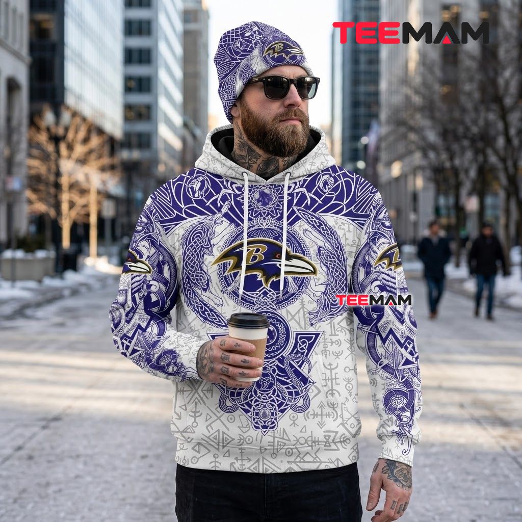 Baltimore Ravens 3D Hoodie Viking Norse Wolf Tattoo Back Baltimore Ravens 3D Hoodie Viking Norse Wolf Tattoo Back