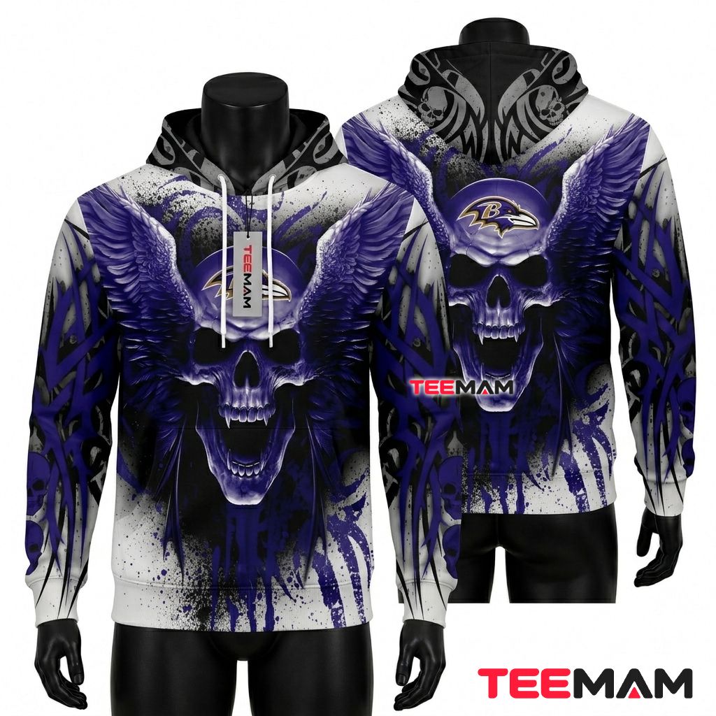 Baltimore Ravens 3D Hoodie Winged Skull Helmet Front