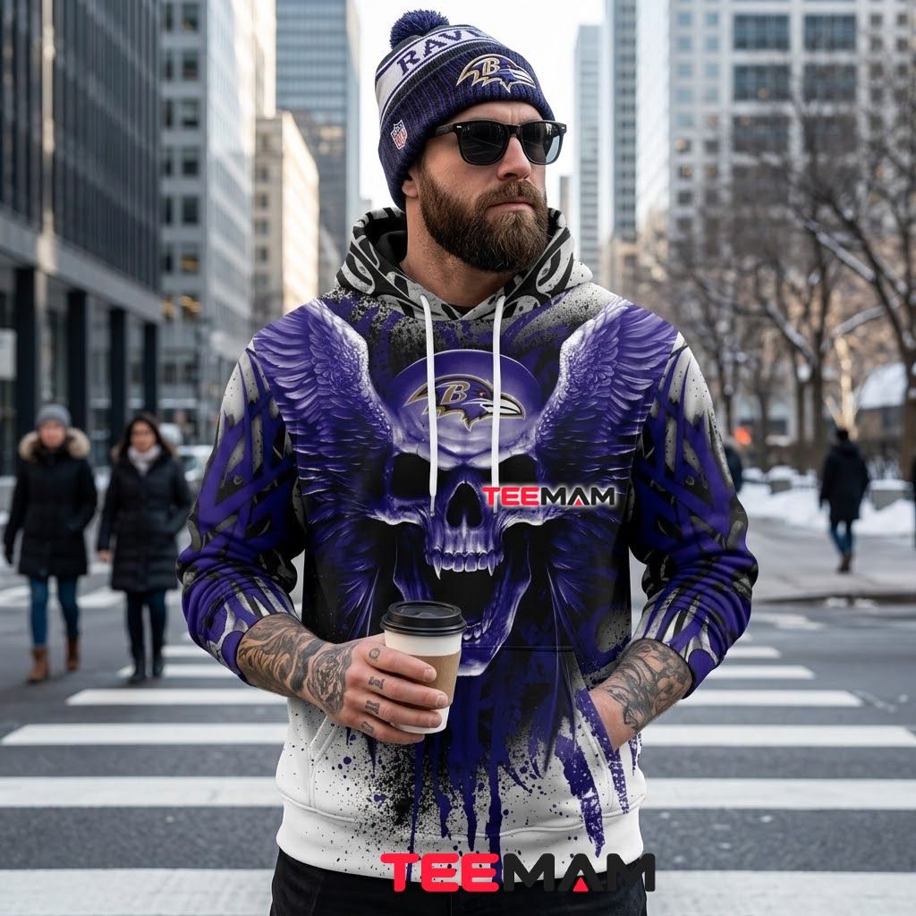 Baltimore Ravens 3D Hoodie Winged Skull Helmet Back Baltimore Ravens 3D Hoodie Winged Skull Helmet Back