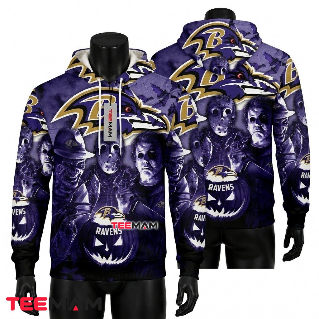 Baltimore Ravens All Over Print 3D Hoodie Halloween Horror Pumpkin Front