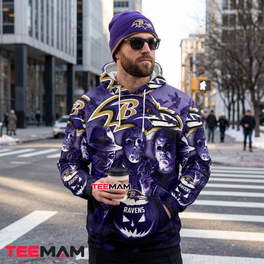Baltimore Ravens All Over Print 3D Hoodie Halloween Horror Pumpkin Back Baltimore Ravens All Over Print 3D Hoodie Halloween Horror Pumpkin Back