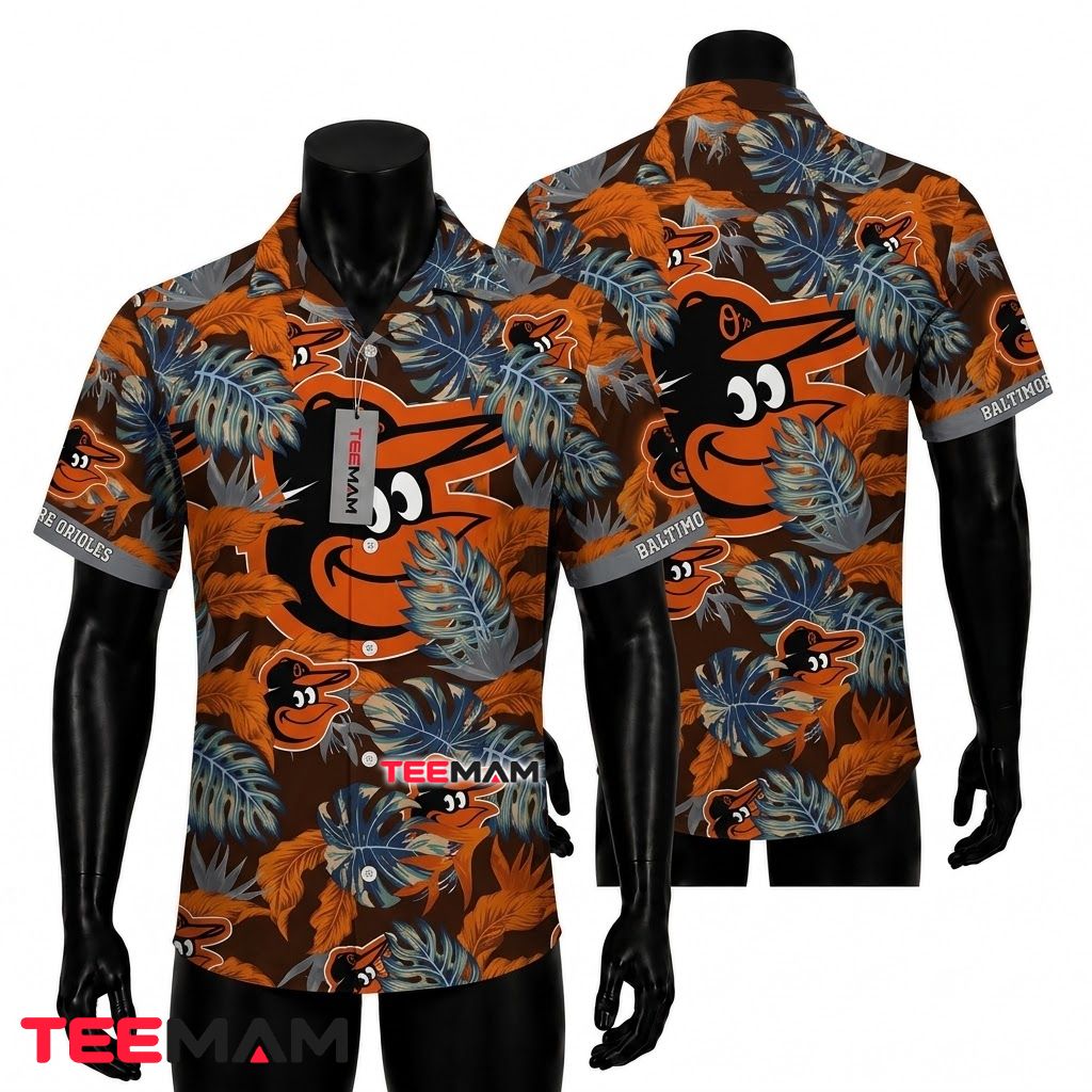 Baltmore Orioles Hawaiian Shirt MLB Monstera Leaf Summer Front