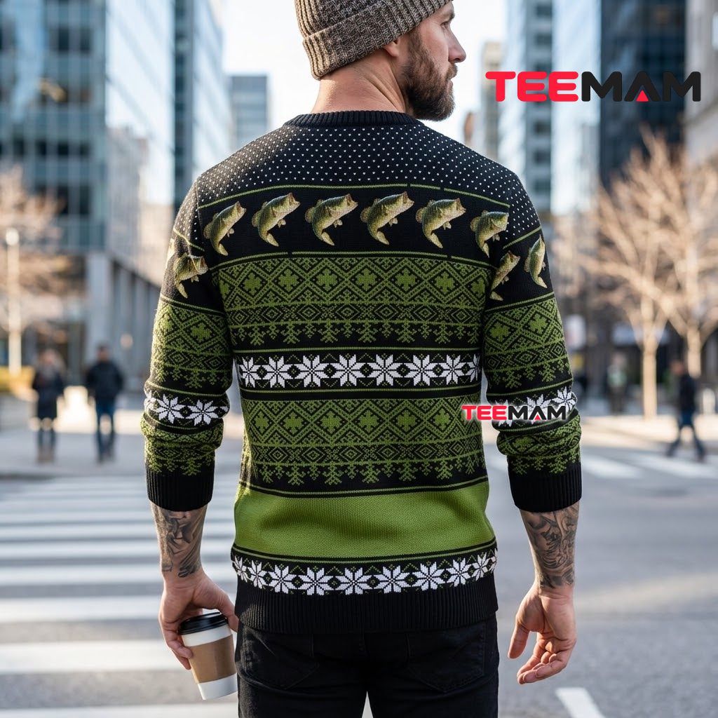 Bass Fish Ugly Christmas Sweater Merry Fishmas Version 3 Bass Fish Ugly Christmas Sweater Merry Fishmas Version 3