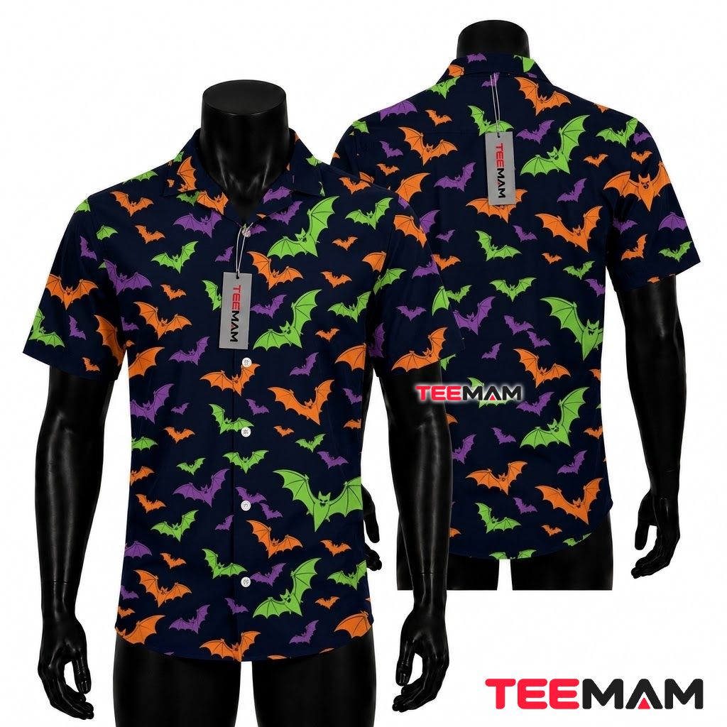 Bat Halloween Hawaiian Shirt Black