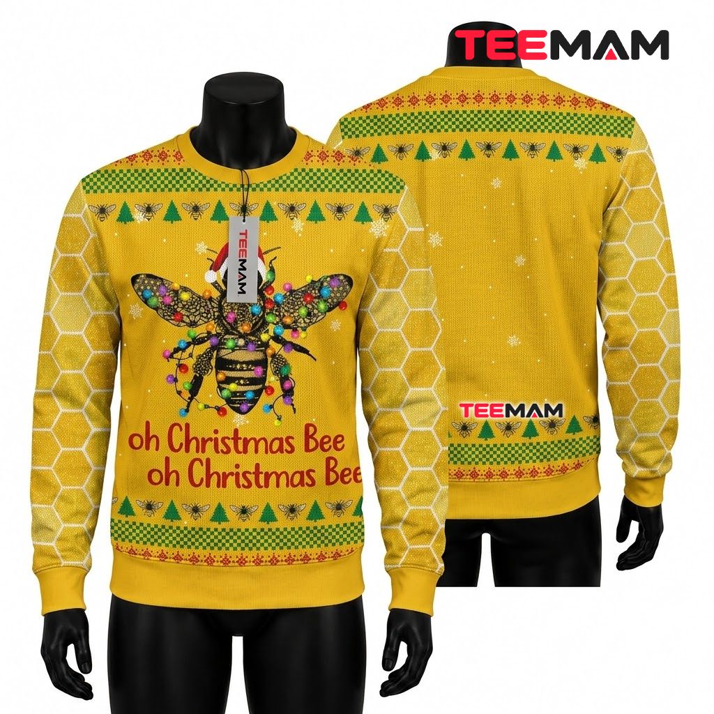 Bee Ugly Christmas Sweater Honeycomb Yellow Pattern Front