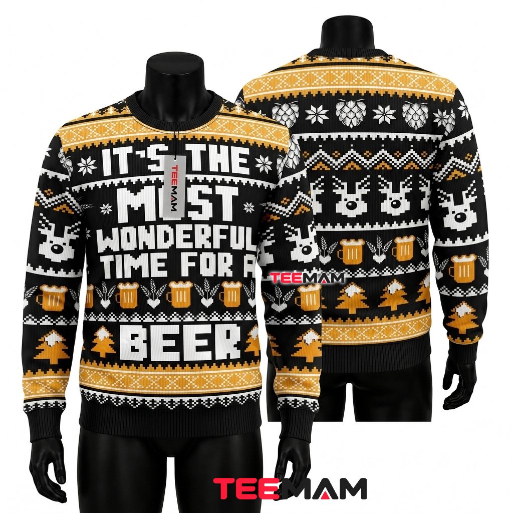 Beer Ugly Christmas Sweater Most Wonderful Time Front