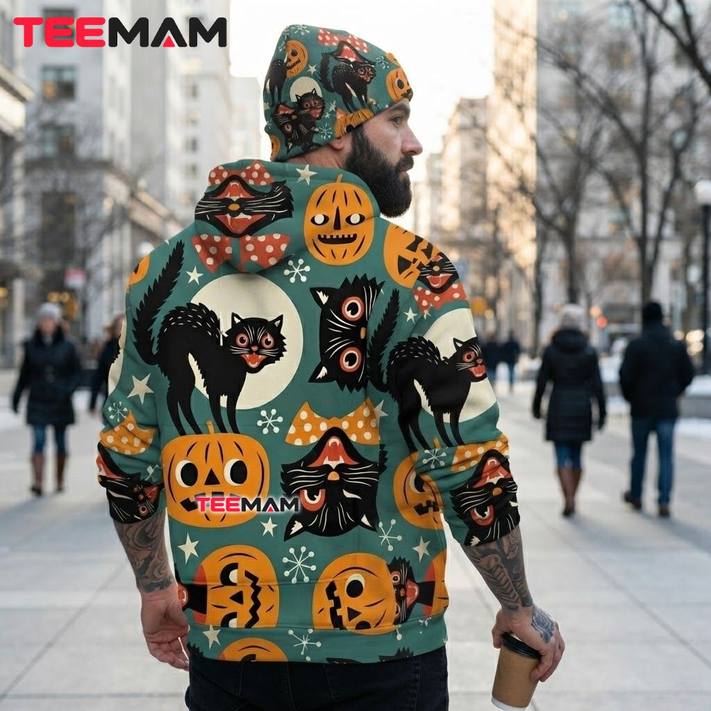 Black Cat 3D Hoodie Vintage Pumpkin Halloween Design Version 3 Black Cat 3D Hoodie Vintage Pumpkin Halloween Design Version 3