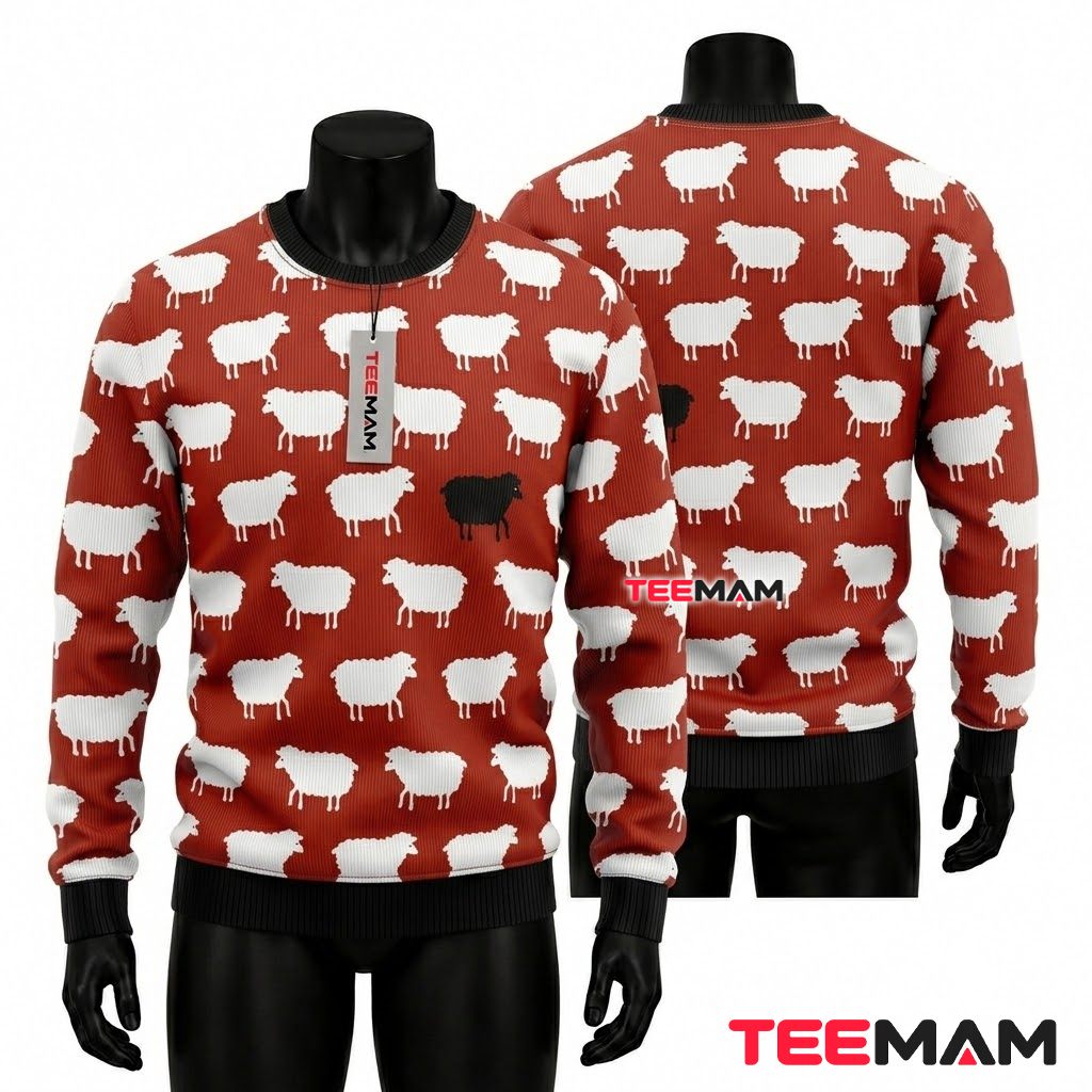 Black Sheep Ugly Christmas Sweater Red Pattern Funny Front