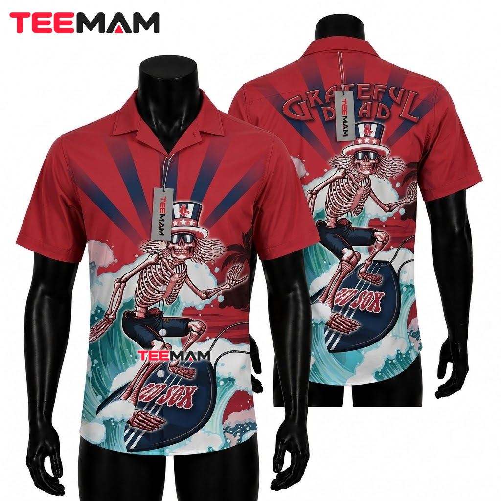 Boston Red Sox Button Up Shirt Grateful Dead Skeleton Surfing