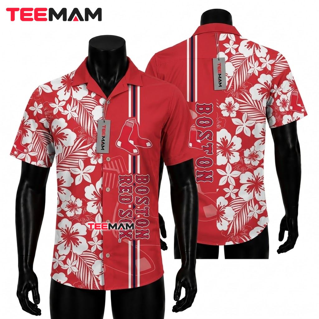 Boston Red Sox Hawaiian Shirt Hibiscus Floral Baseball Team Pattern