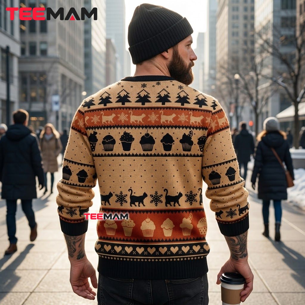 Cat Baker Ugly Christmas Sweater Funny Cupcake Version 3 Cat Baker Ugly Christmas Sweater Funny Cupcake Version 3