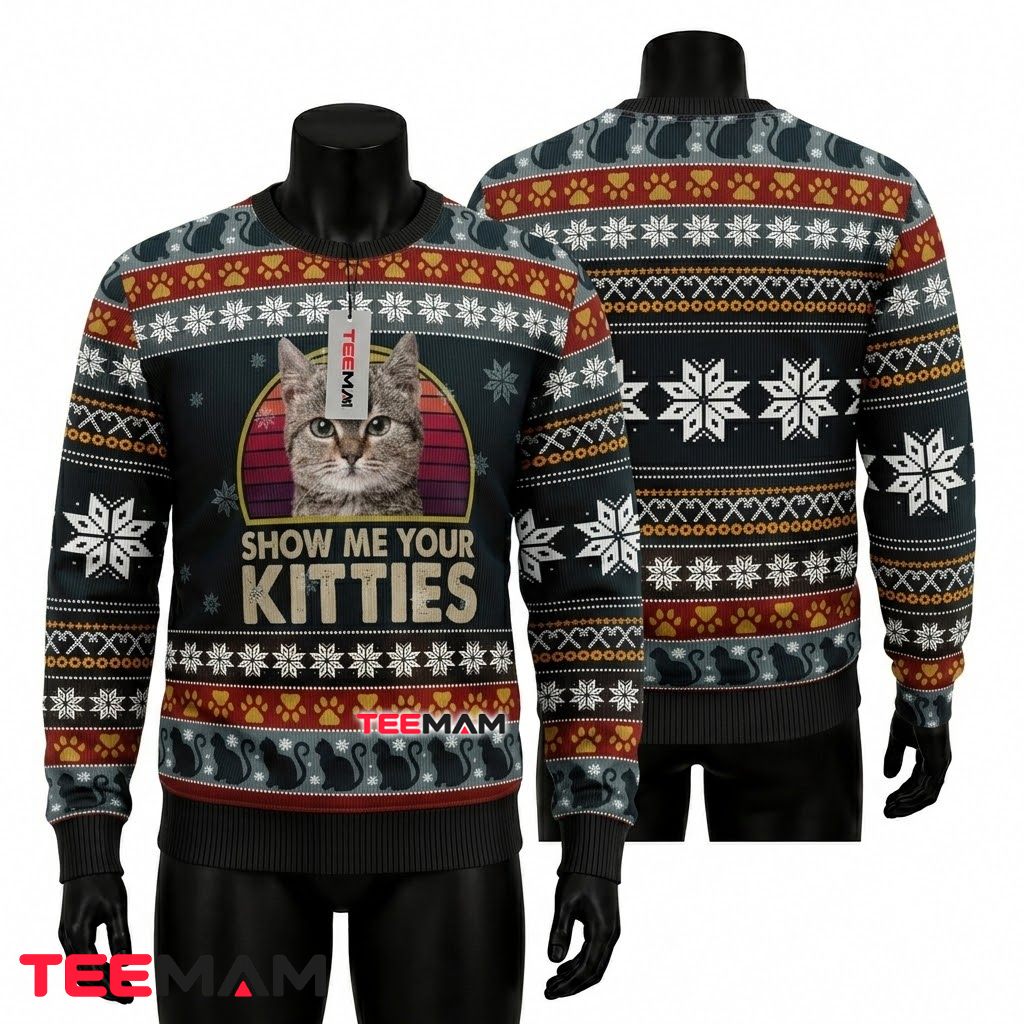 Cat Ugly Christmas Sweater Show Kitties Funny Front