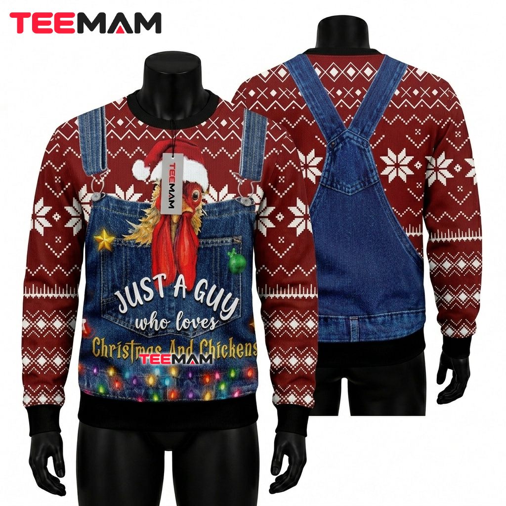 Chicken Ugly Christmas Sweater Just Guy Loves Front