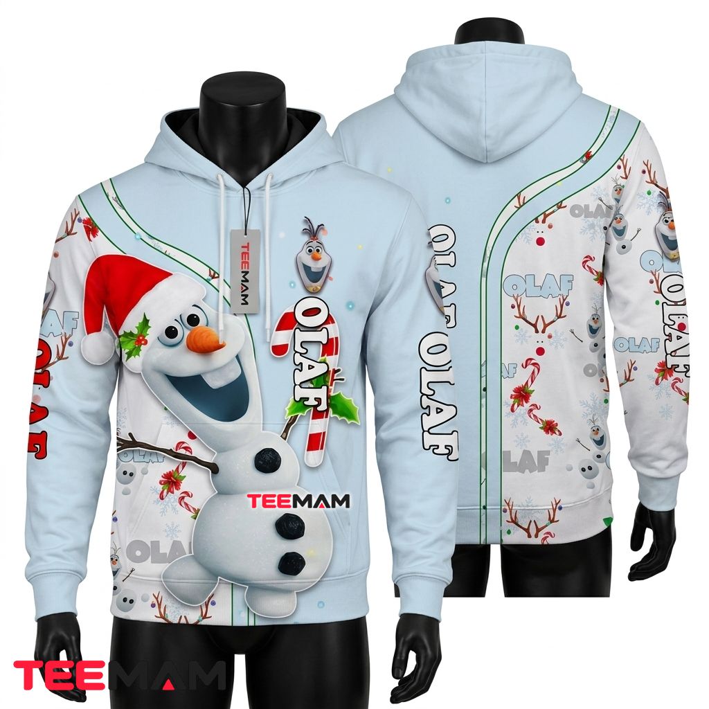 Christmas Olaf 3D Hoodie Candy Cane Santa Hat Front